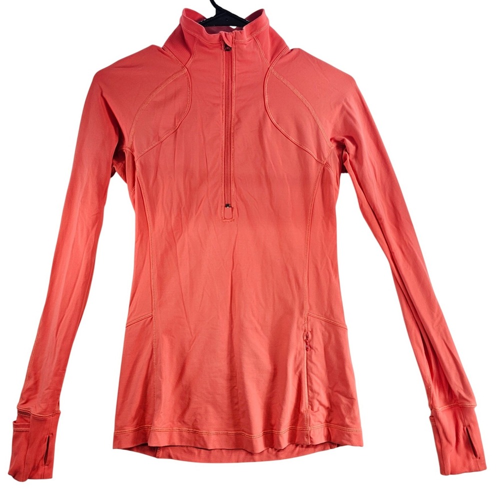 Lululemon‎ Athletica Coral Pink Quarter Zip Long Sleeve Race with Grace Size 4